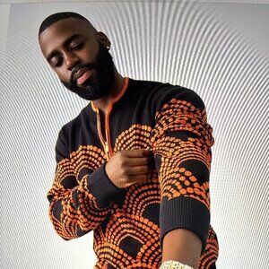 D'IYANU Men's African Print Quarter Zip Size Small
